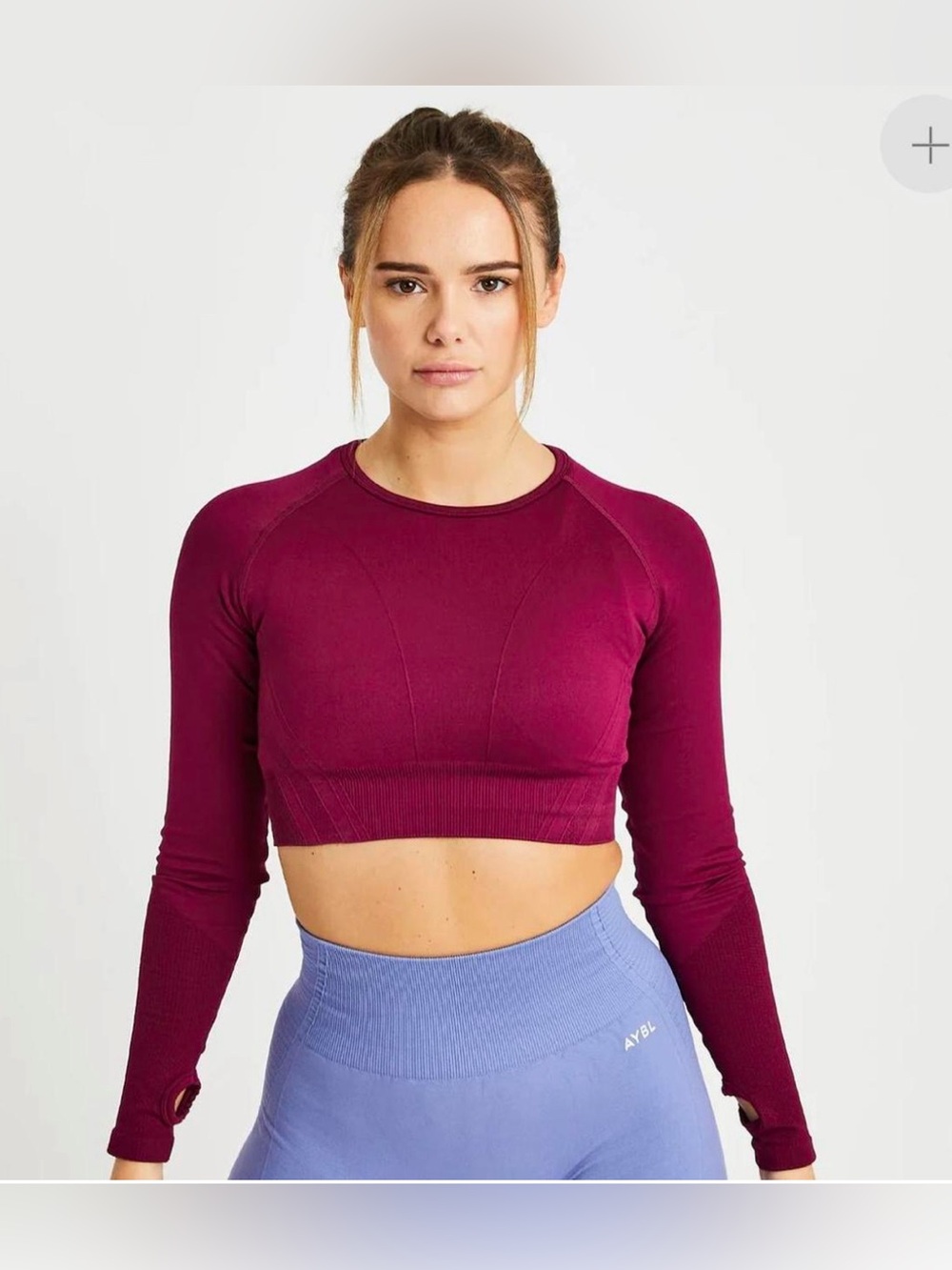 Sz L AYBL BALANCE V2 SEAMLESS LONG SLEEVE CROP TOP MAGENTA COLOR